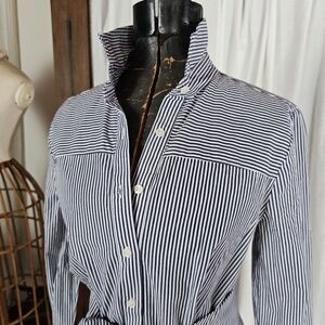 J. Crew shirt dress, blue and white stripe button up.